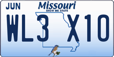MO license plate WL3X1O