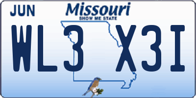 MO license plate WL3X3I