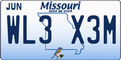 MO license plate WL3X3M