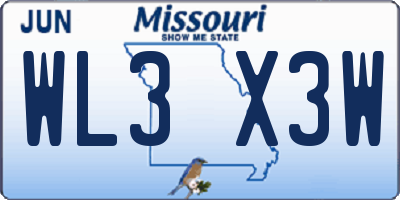 MO license plate WL3X3W