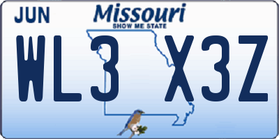 MO license plate WL3X3Z