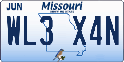 MO license plate WL3X4N