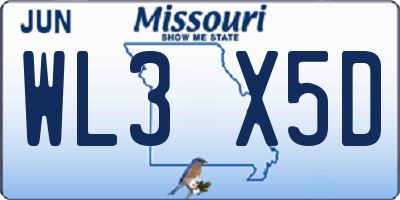 MO license plate WL3X5D