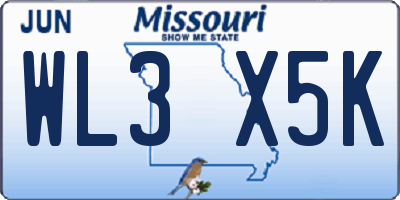 MO license plate WL3X5K