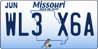 MO license plate WL3X6A