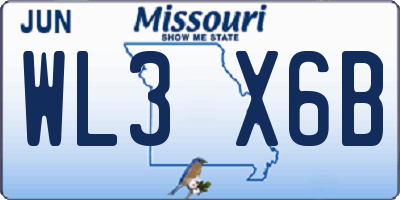 MO license plate WL3X6B