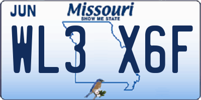 MO license plate WL3X6F