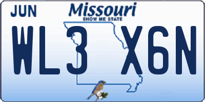 MO license plate WL3X6N