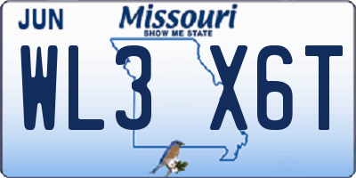 MO license plate WL3X6T