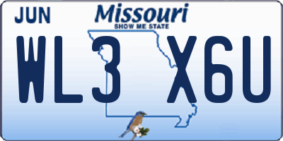 MO license plate WL3X6U