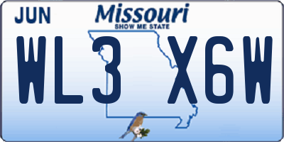 MO license plate WL3X6W