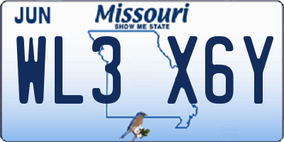 MO license plate WL3X6Y