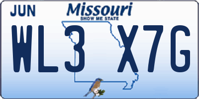 MO license plate WL3X7G
