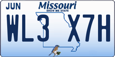 MO license plate WL3X7H