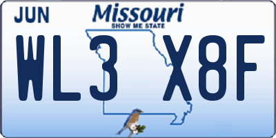MO license plate WL3X8F