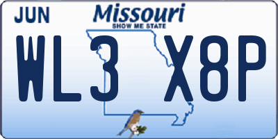 MO license plate WL3X8P