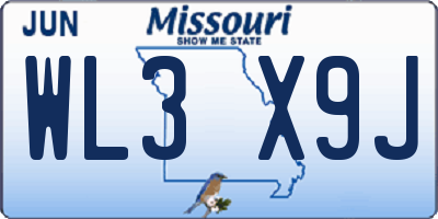 MO license plate WL3X9J
