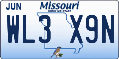 MO license plate WL3X9N