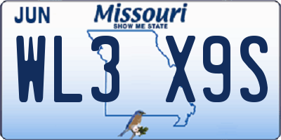 MO license plate WL3X9S