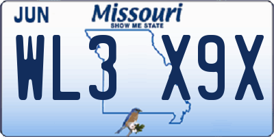 MO license plate WL3X9X