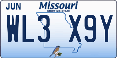 MO license plate WL3X9Y