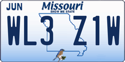 MO license plate WL3Z1W