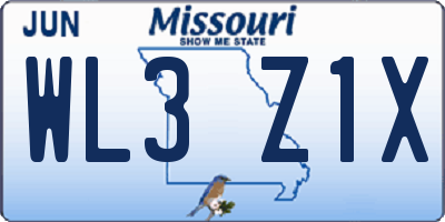 MO license plate WL3Z1X