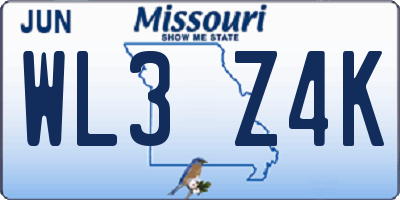 MO license plate WL3Z4K