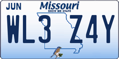 MO license plate WL3Z4Y