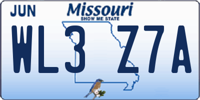 MO license plate WL3Z7A