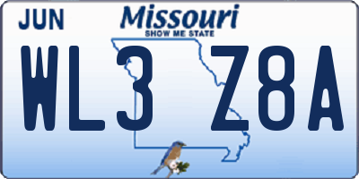 MO license plate WL3Z8A