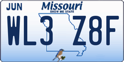 MO license plate WL3Z8F