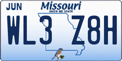 MO license plate WL3Z8H