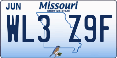 MO license plate WL3Z9F