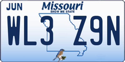 MO license plate WL3Z9N