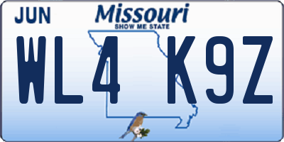 MO license plate WL4K9Z