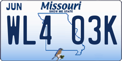 MO license plate WL4O3K