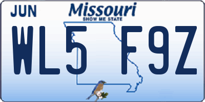 MO license plate WL5F9Z