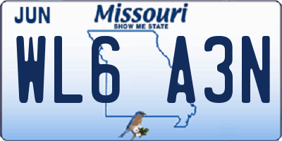 MO license plate WL6A3N