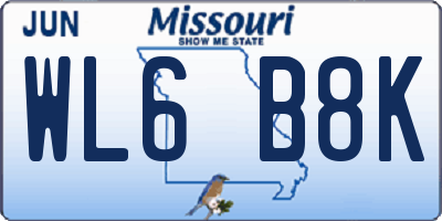 MO license plate WL6B8K