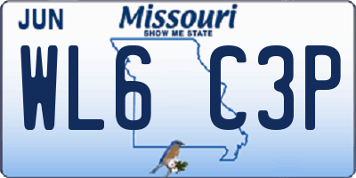 MO license plate WL6C3P