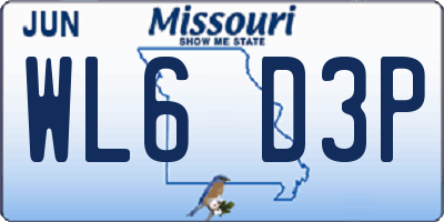 MO license plate WL6D3P