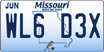 MO license plate WL6D3X