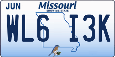 MO license plate WL6I3K