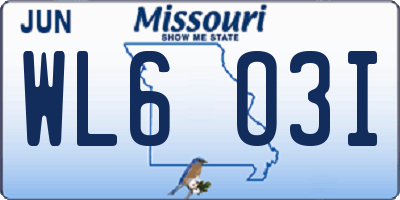 MO license plate WL6O3I