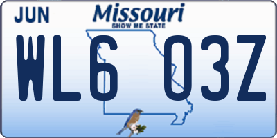 MO license plate WL6O3Z