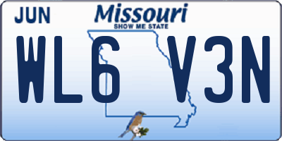 MO license plate WL6V3N