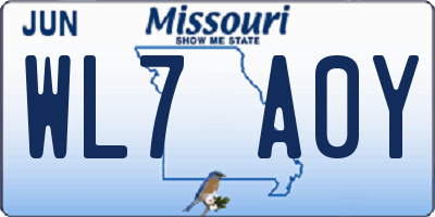 MO license plate WL7A0Y