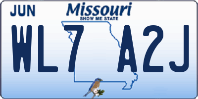 MO license plate WL7A2J