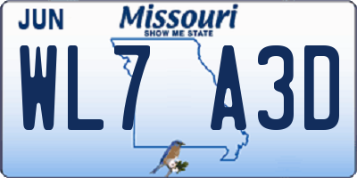 MO license plate WL7A3D